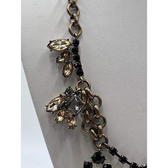 J. Crew Asymmetrical Drape Topaz Black Gray Rhinestone Necklace - Picture 3 of 16